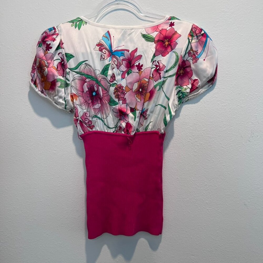 Bebe y2k floral babydoll shirt top S - Picture 2 of 5